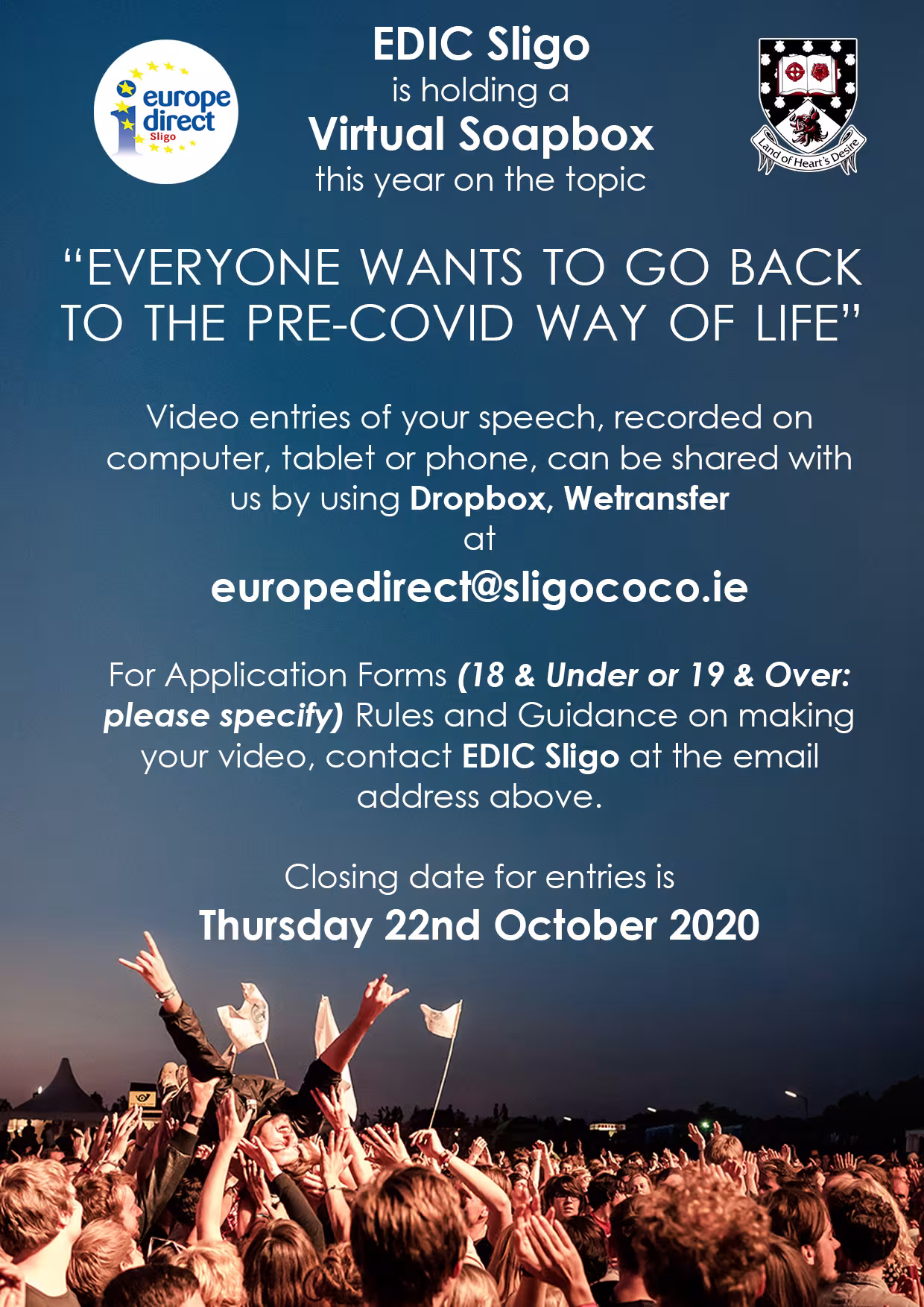 Poster for EDIC Sligo VIRTUAL Soapbox Regional Final 