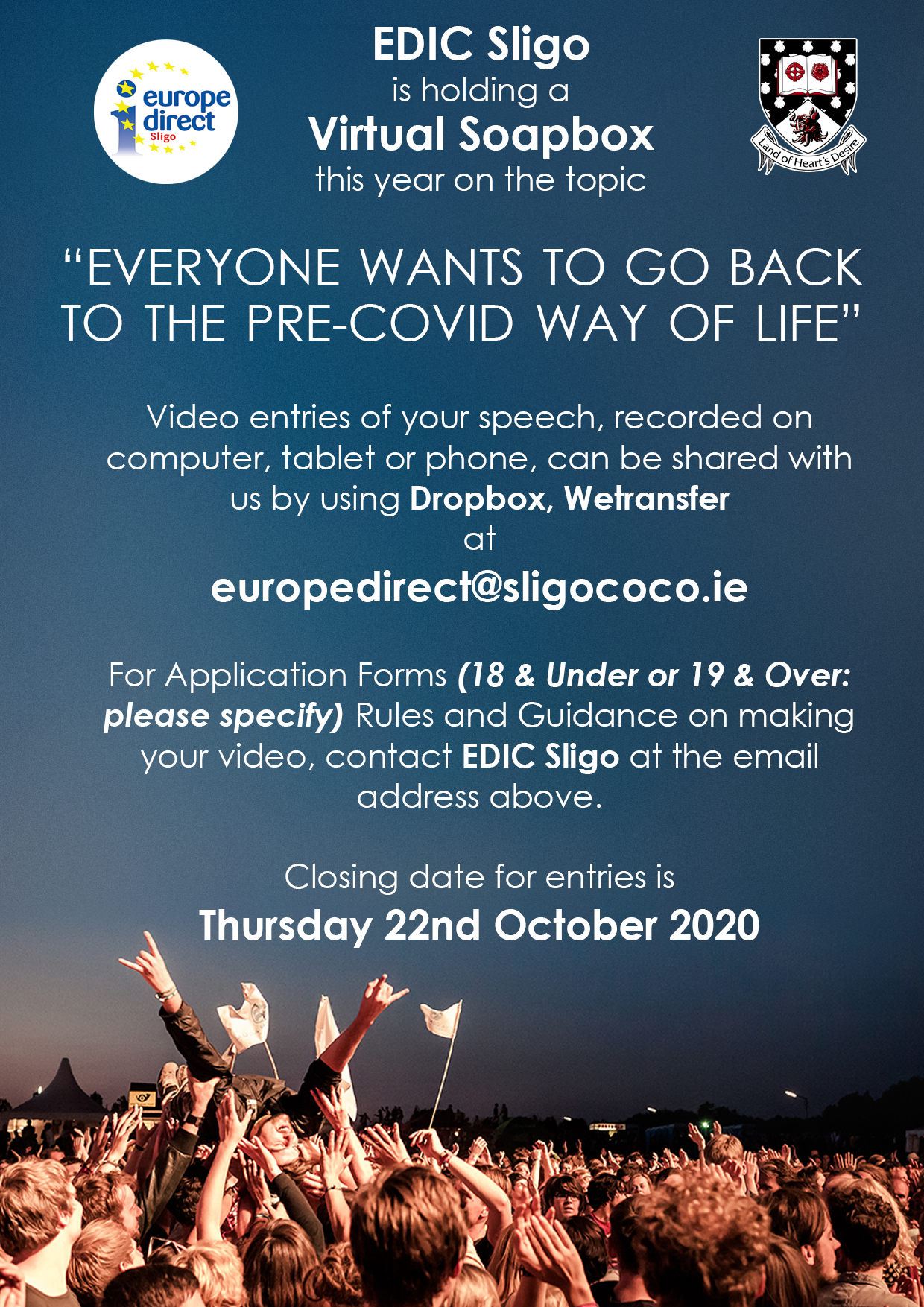 Poster for EDIC Sligo VIRTUAL Soapbox Regional Final