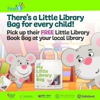 Social media poster showing two cartoon mice and a bag, English