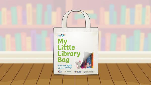 Little Library Book bag against a coloured background