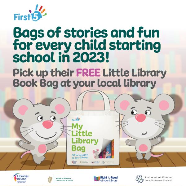 Bags of stories and fun for every child starting school in 2023! Pick up their FREE Little Library Book Bag at your local library