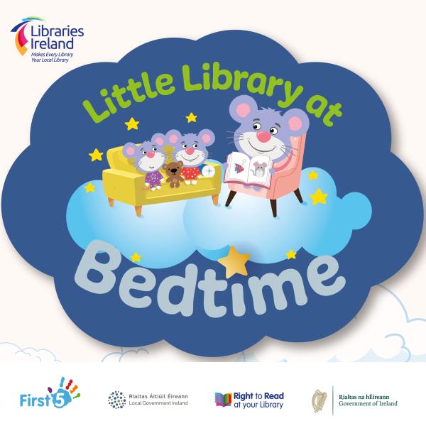 Little Library at Bedtime logo shows cartoon mice reading together at bedtime
